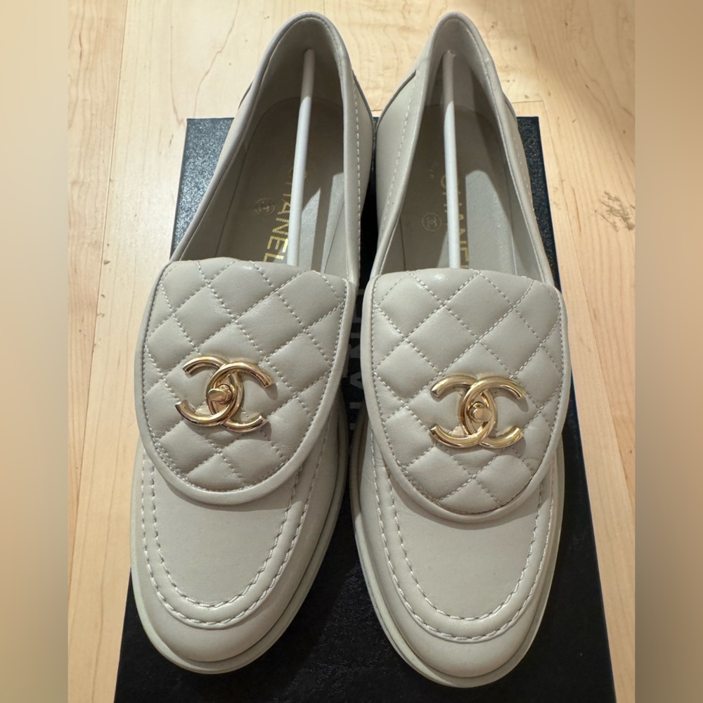 Chanel Lambskin Moccasin Light Grey